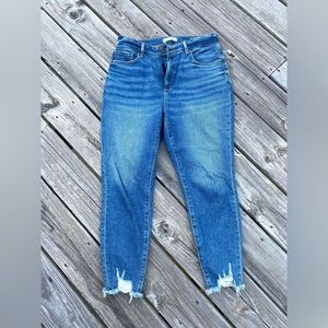 Loft blue jeans with chewed hem, size 10, worn one time